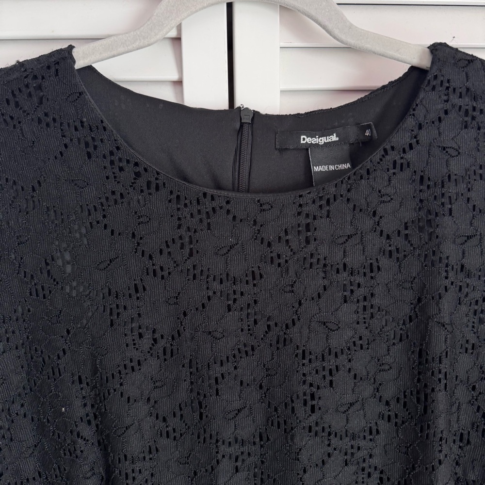 Desigual Vermond Lace Dress Floral Embroidery Bell Sleeve Black Size 40 Medium - Picture 4 of 14